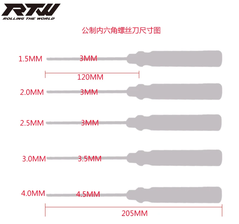 RTW hex screwdrivers hexagonal screwdriver tools 1.5mm 2.0mm 2.5mm 3.0mm 4.0mm