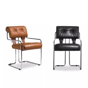 Sedia da Ufficio Vintage in Acciaio Inossidabile, Sedia da Pranzo Stile Bauhaus, Sedia Singola di Design Retrò per Negoziazioni e Relax