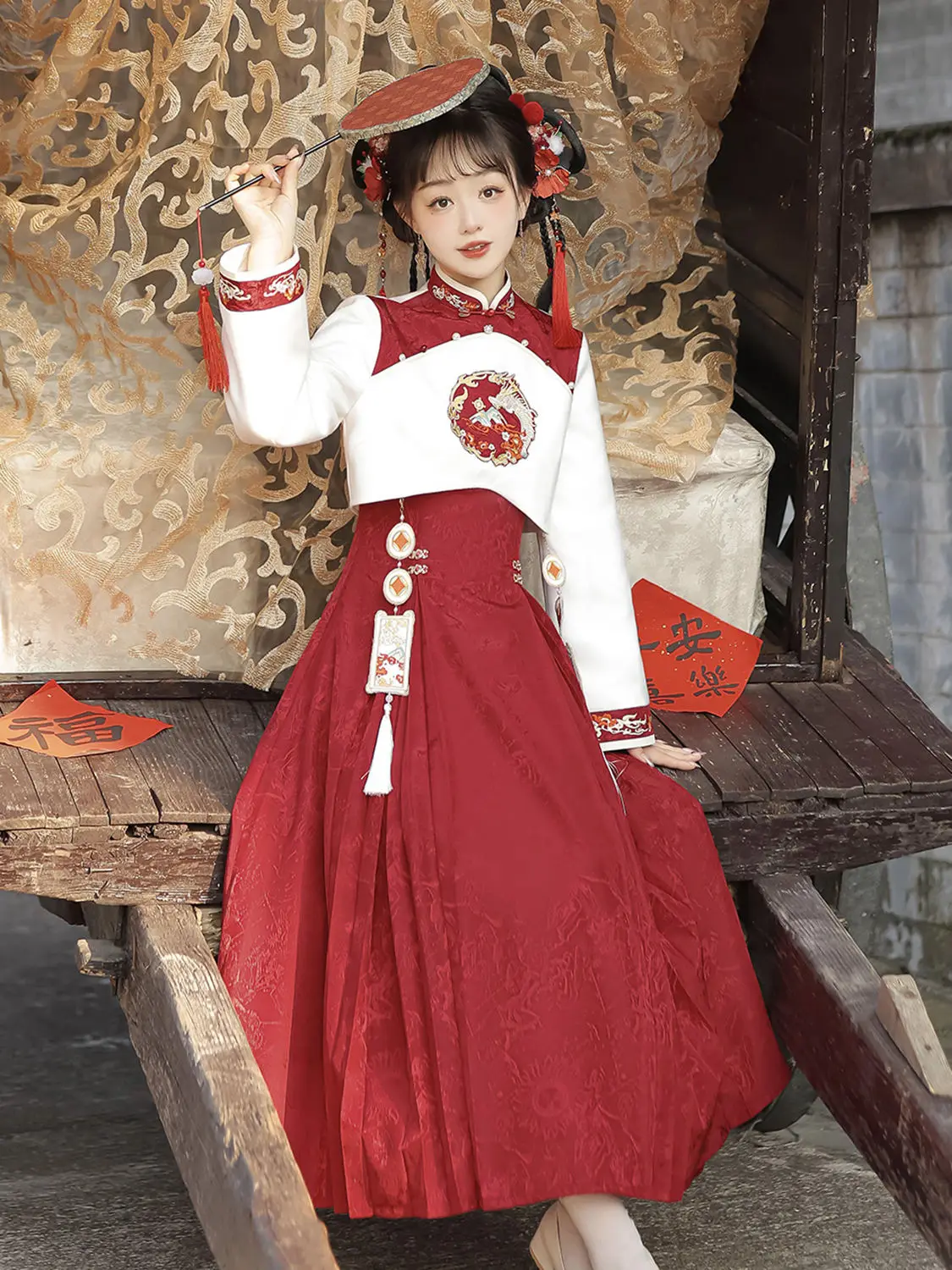 Chinees traditioneel kostuum Hanfu Jurk, Han-Chine Traditionele borduur Chinese Hanfu-jurk, geborduurde chinoiserie zomerstijl 3 stuks(Blue,Large