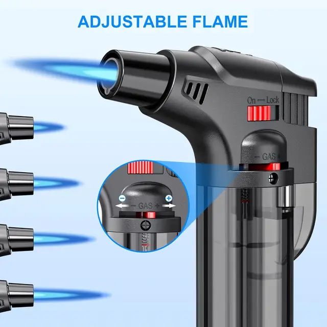 Torch Lighter, Jet Flame Lighter Refillable Gas Butane Lighter with Visible Fuel Tank, Windproof Adjustable Flame for Kitchen 4