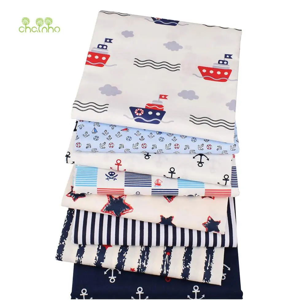 Chainho,Printed Twill Weave Cotton Fabric,DIY Sewing Quilting Material,Patchwork Cloth,8 Designs Ocean Series,2 Sizes,15C138