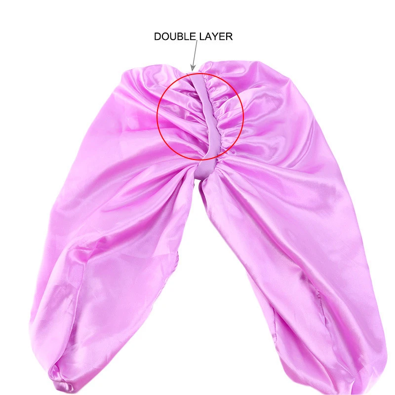Double-layer satin long tube hat night cap hair care cap turban cap beauty salon hat
