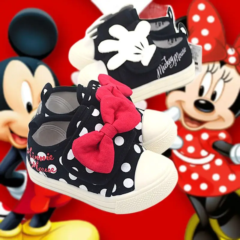 Boys And Girls Mickey Minnie Mouse Cartoon Cute New Children's Canvas Shoes Soft Sole Loose Magic Sticky School Indoor Shoes