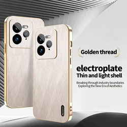High - End Electroplated Magnetic Gold Wire Texture Shockproof Bumper Case - Realme GT 7 (Gold)