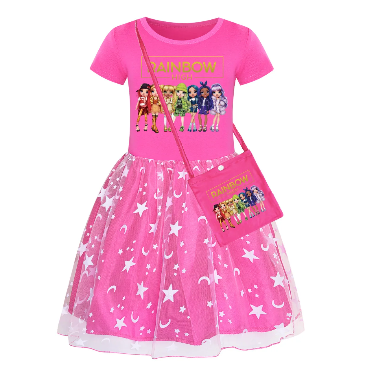 Kawaii Rainbow High Clothes Baby Girls Summer Casual Dresses Kids Dress Children Short Sleeve Sleeve Princess Vestidos girls dress princess costume kids clothes