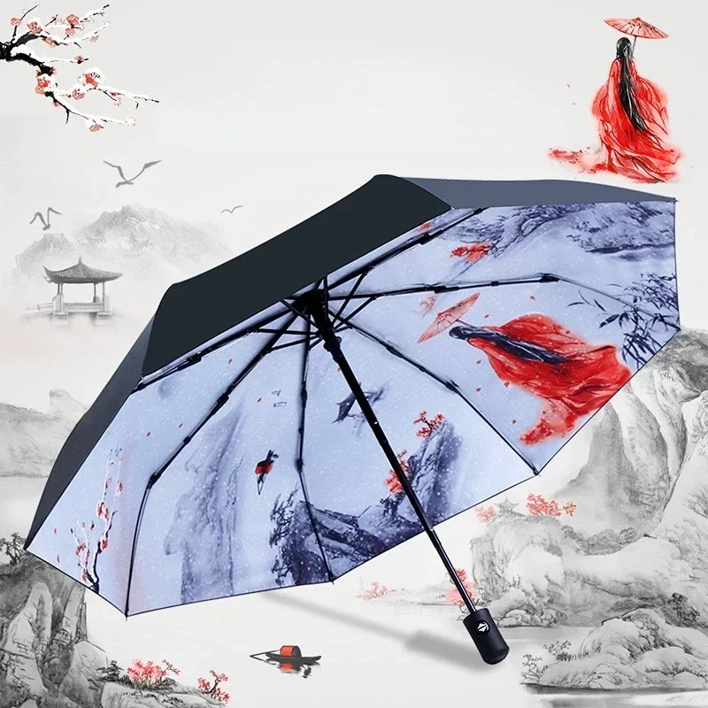 Automatic Umbrella Rain Sun Anti Uv Windproof Beach Umbrella Girl Parasol Folding Parasol Women Portable