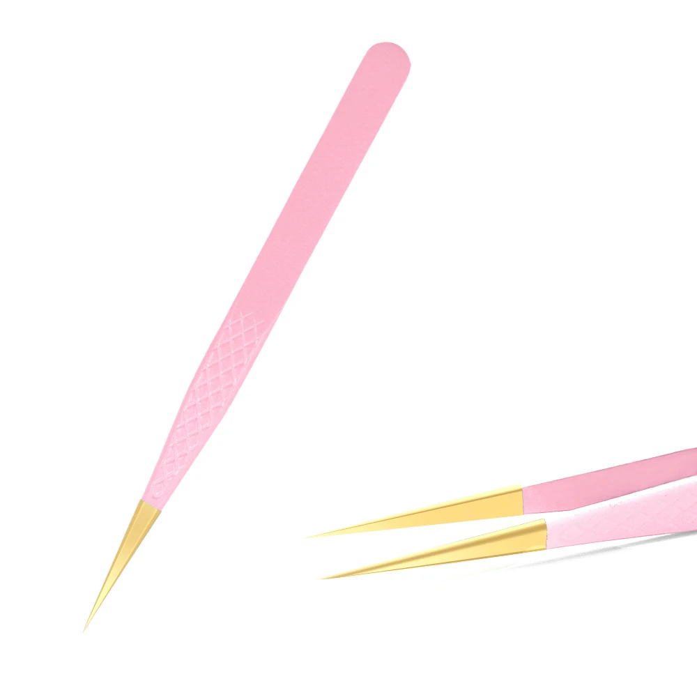 1 Pcs Eyelash Tweezers Extension Pink Stainless Steel Superhard Tweezers With Fiber Tips High Precision Anti-Static Tweezers 6