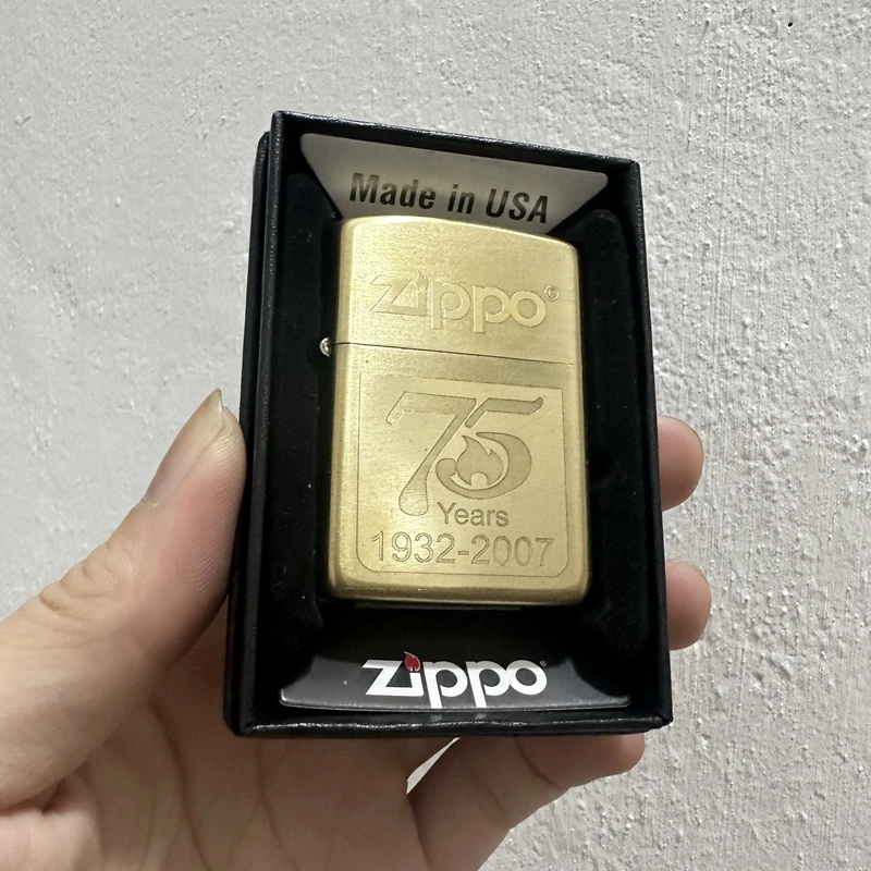 Accendino Zippo Ottone Dorato 75Th Anno Anniversario Collezione Antivento In Scatola