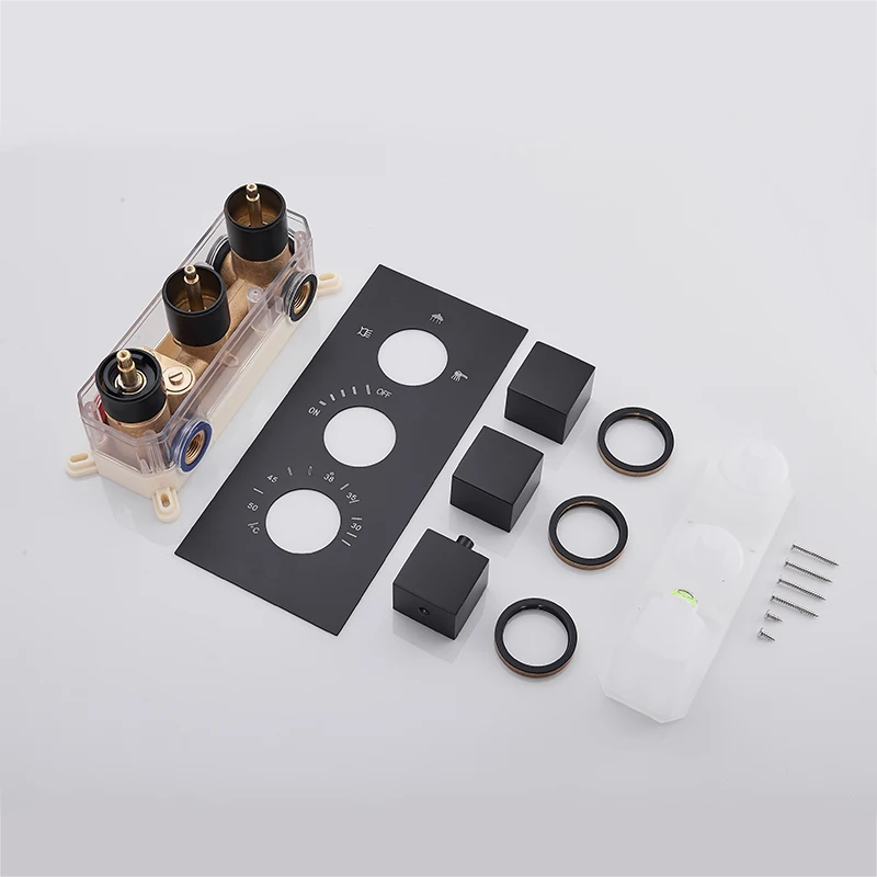 Matte Black 3 Ways Thermostatic Valve Mixer Bathroom Shower Faucet Accessory Water Temperature Concealed Control Diverter