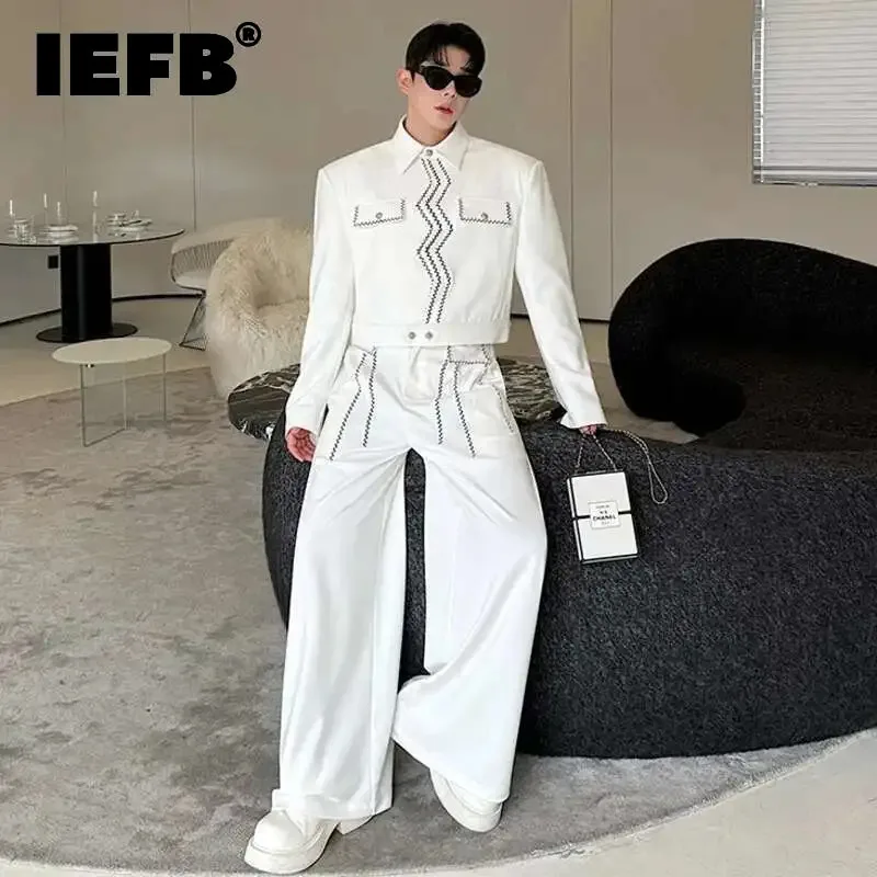 IEFB Korean Style Men's Two-piece Wavy Bright Line Embroidery