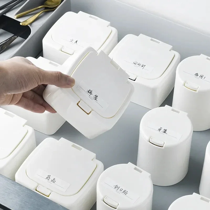 

Universal Plastic Storage Box White Button with Lid for Home Jewelry Dental Floss Cotton Swab Organizer Assortment Containers