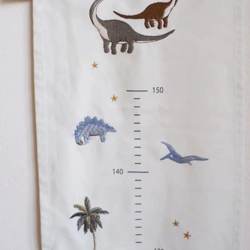 Nordic Hanging Kids&rsquo; Height Ruler with Creative Embroidery Illustration Fruits Dinosaurs Wall Decor Children's Room Decoration