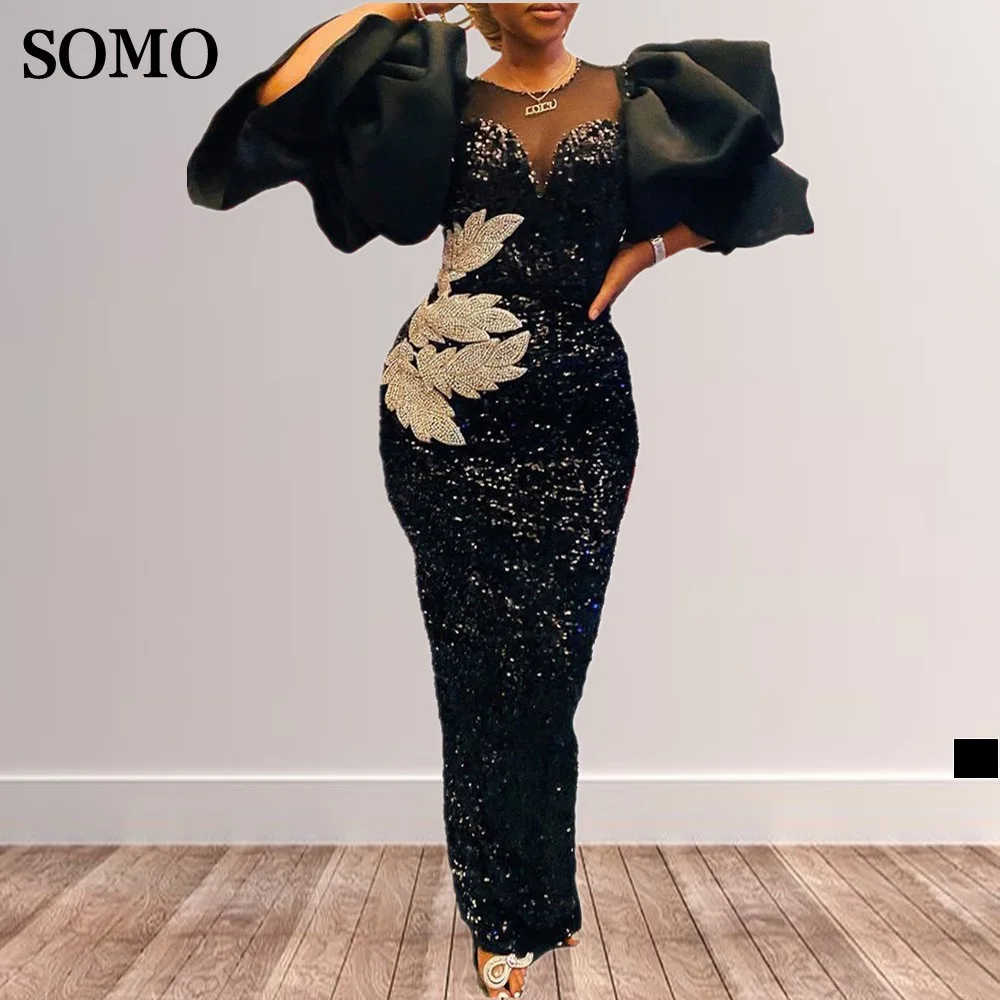 

Блестящие вечерние платья с блестками, с круглым вырезом и рукавами в виде лепестков, в стиле пэчворк, с высокой талией, с застежкой-молнией сзади, сексуальное женское платье