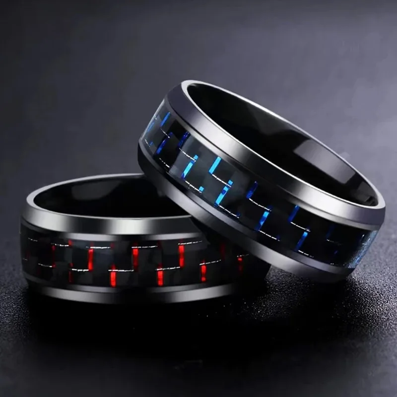 

Кольца 8 мм из нержавеющей стали, черное углеродное волокно, модное красное синее кольцо, мужское кольцо, мужское и женское крутое кольцо, оптовая продажа