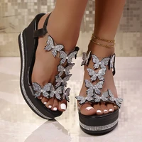 Shiny Crystal Wedge Heel Sandals for Women Fashion Clear PVC Platform Sandals Woman Thick Sole Rhinestone Butterfly Party Shoes - Image 4