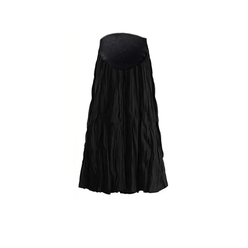 Korean Style Spring Maternity Belly Skirt Fashion High Waist Pregnant Woman Pleated Skirts Pregnancy Midi Skirts Black White