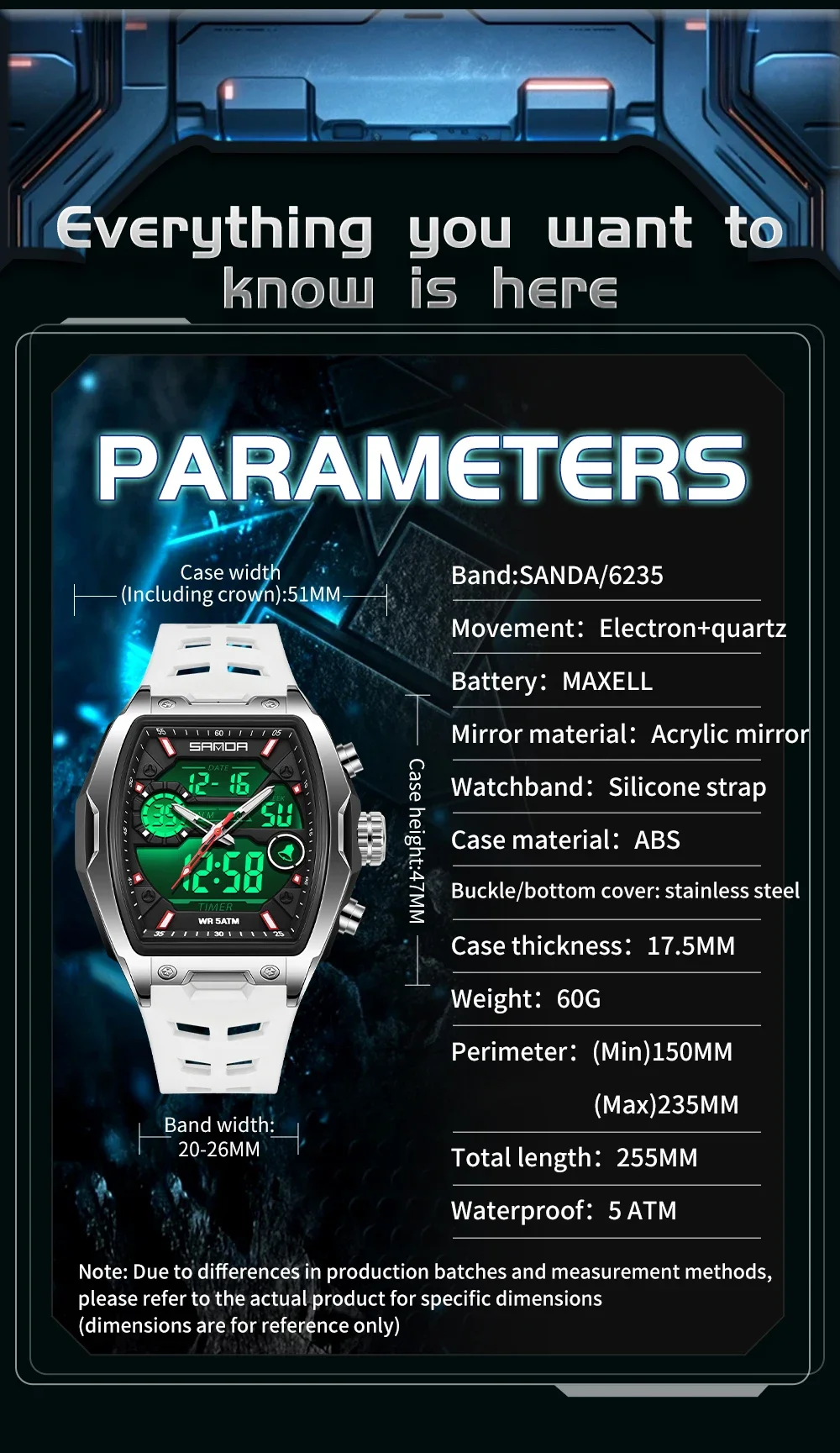 SANDA Men Dual Display Electronic Watch Big Dial Sports LED Analog Digital Chronograph Military Man Wristwatch relogio masculino - 6