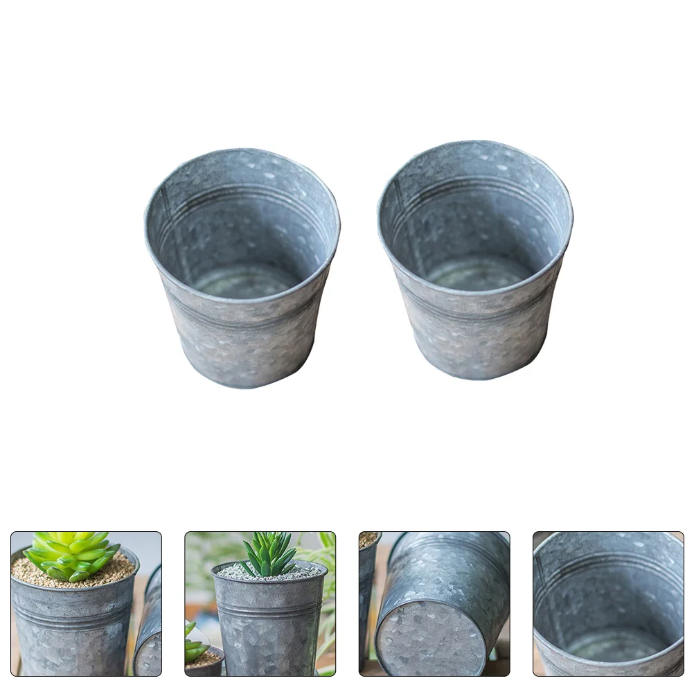 

2 Pcs Tin Succulent Flower Pot Decoration for Living Room Dry Bucket Flowers Office Decore Iron Arrangement Vase Planter