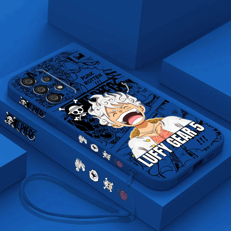 Anime Ones Pieces Luffys 5 Gear Phone Case Per Samsung A73 A53 A33 A52 A32 A71 A51 A21S A03S A50 A30 5G Liquid Left Rope Funda
