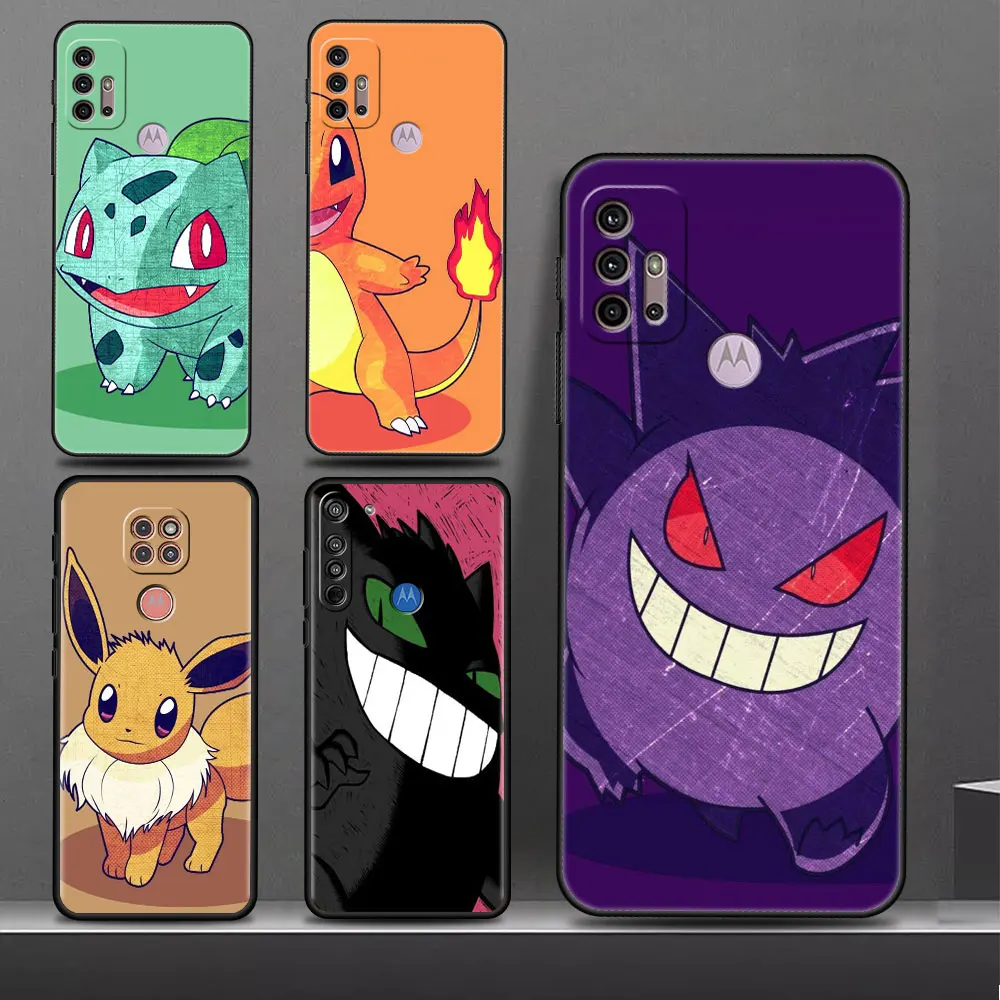 Pikachu Gengar Bulbasaur Custodia Di Lusso Nera Per Motorola Moto G22 G30 G50 4G Edge 20 Pro One Fusion G52 30 Neo G9 Plus Cover