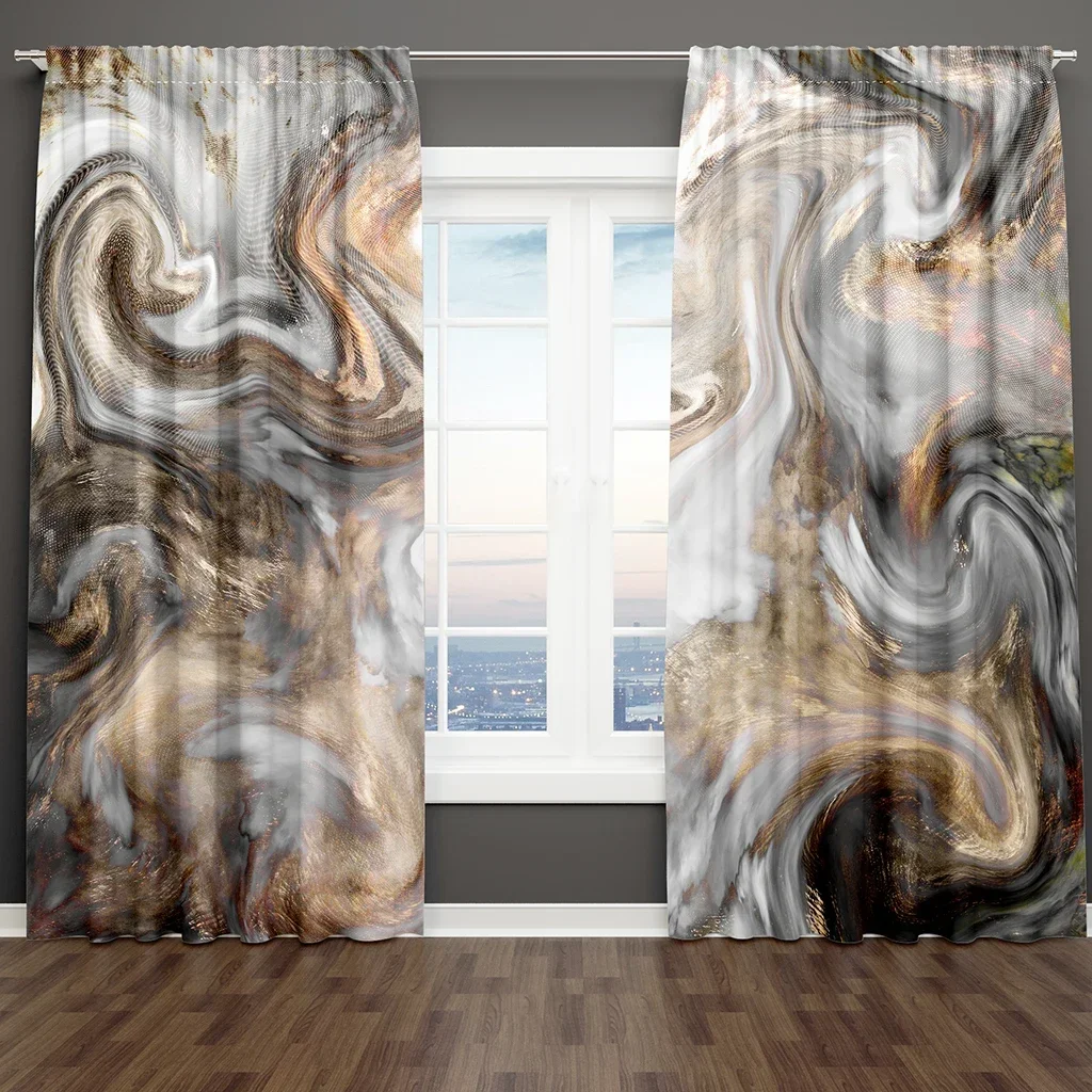 

3D Classic Marble Texture Gold Black Rock Two Drape Thin Window Curtains for Living Room Bedroom Decor 2 Pieces Free Shipping