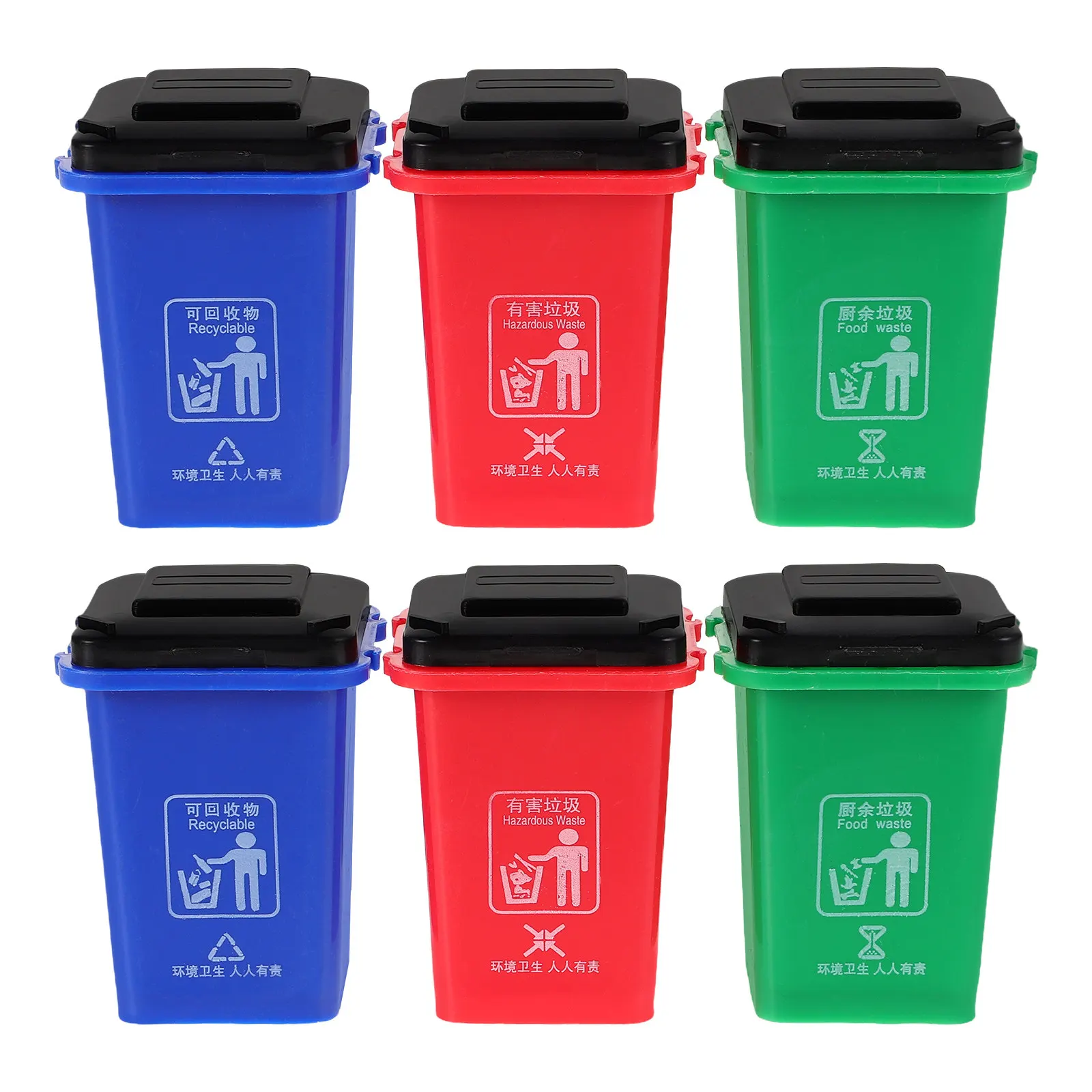 6Pcs 미니어처 인형 집 쓰레기통 어린이를위한 현실적인 쓰레기통 역할 놀이 ..