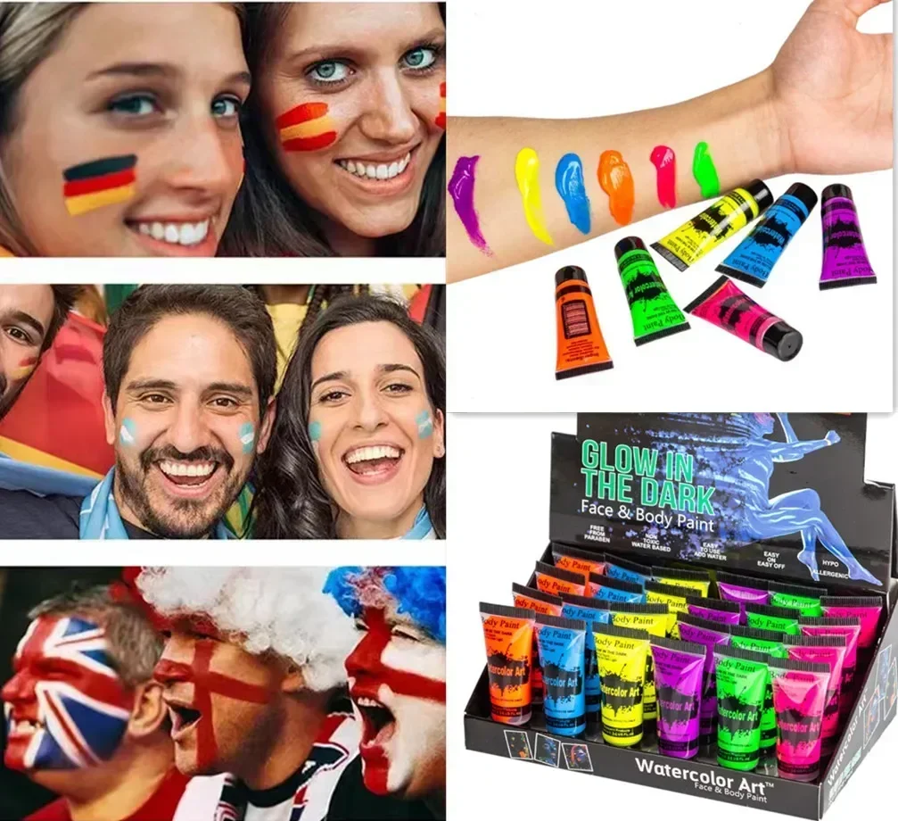 Body face Paint kit Fluorescent Party Halloween eye make up party kids face shied UV Glow Paint kit cosplay makeup