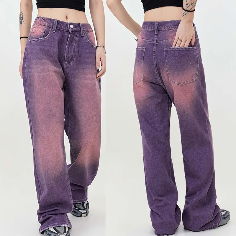 Chic Y2K Baggy Jeans Men Casual Streetwear Purple Vintage Long Denim Pants Loose Trousers Men's Clothing 2024 New Year Gifts