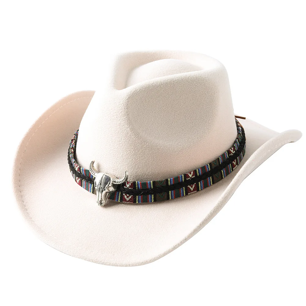 Cowboy Hats Cow Head Accessories Monochrome Felt Men and Women Big Brim Outdoor Knight