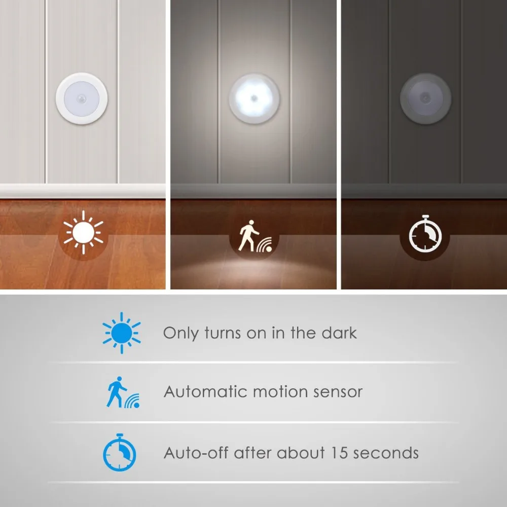4-Piece Motion Sensor LED Night Light, Wireless Battery Powered Stick-On Magnet Cabinet Light, Stair, Cabinet Security Light