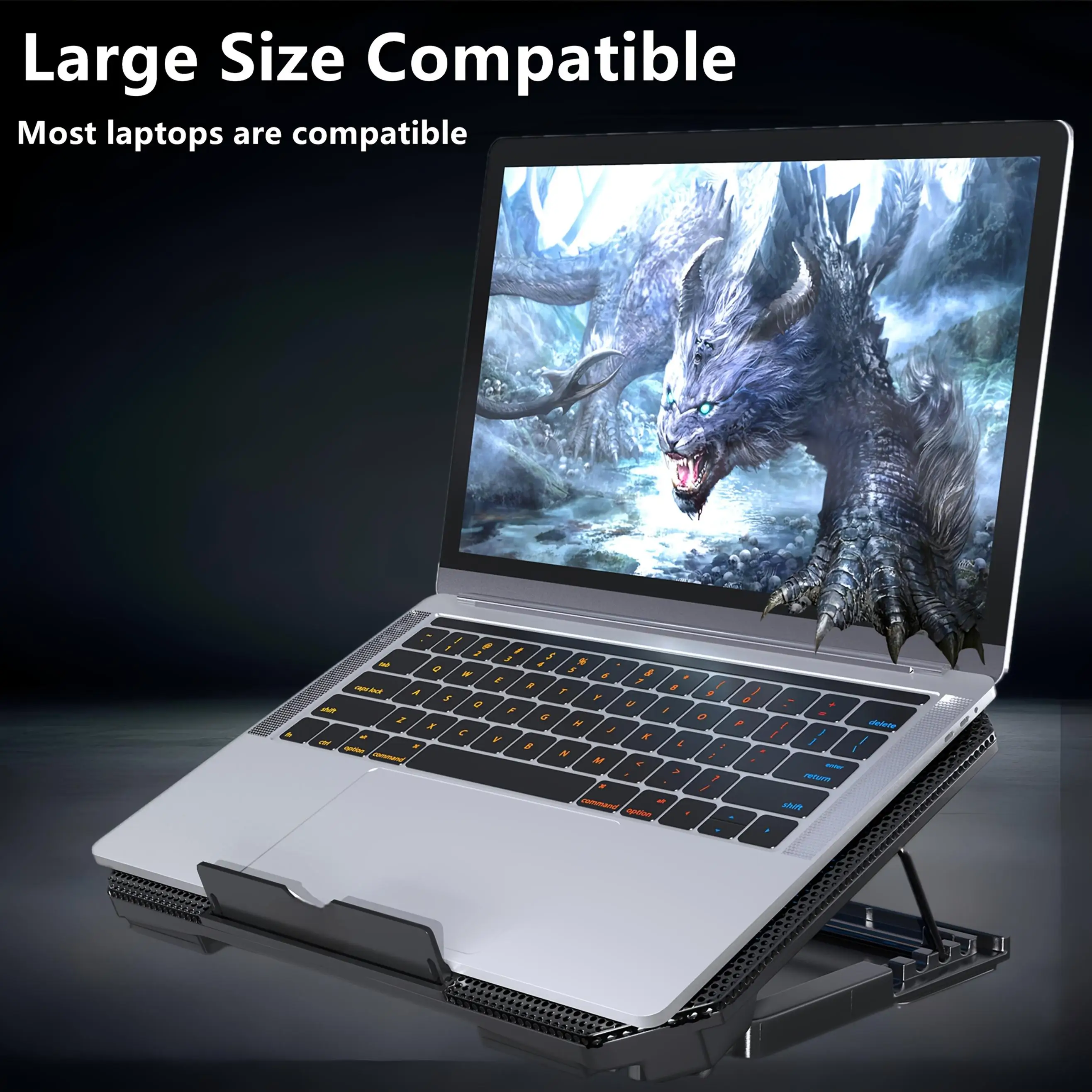 USB Gaming Laptop Cooling Pad Adjustable Bracket - Blue LED Fan Display, Compatible With 11-17 Inch Laptop, Durable_voghion.com