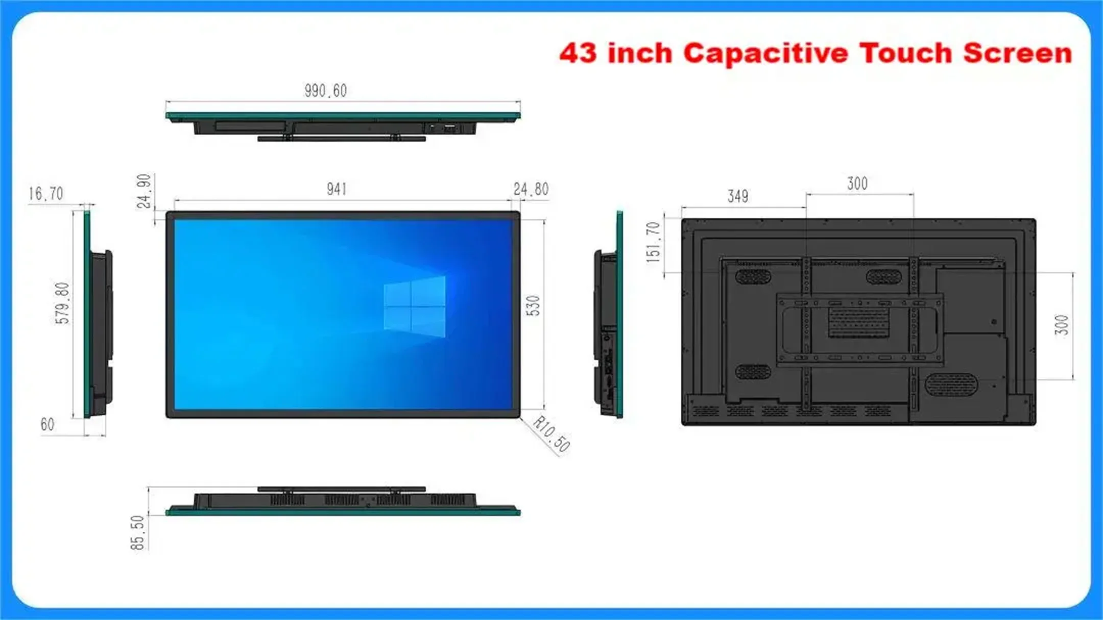 Wall Mounted 43 Inch Capacitive Touch Screen AIO Android PC Restaurant Kitchen KDS Advertisement Tablet Monitor VESA