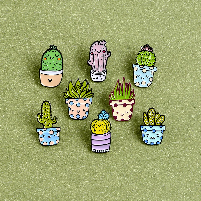 Potted Plant Cactus Enamel Pins Metal Lovely Badges Brooch Vintage Brooches For Women  Clothing Collar Lapel Accessories