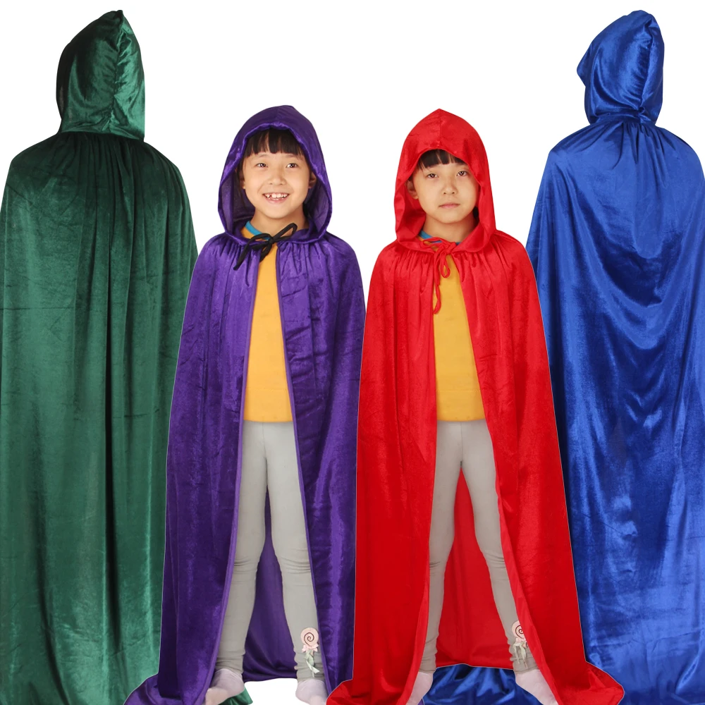 

Halloween Adult Kids Witch Cloak Cape Hooded Cosplay Costume Death Cloak Carnival Party Halloween Long Cape 7 Colors