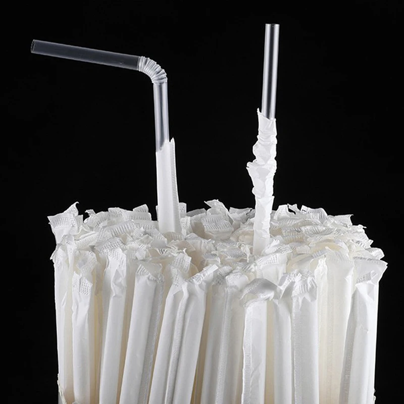 100Pc 20.5cm Individual Packaging Disposable Plastic Curved Drink Straw Wedding Party Bar Drink Birthday Reusable Beverage Straw