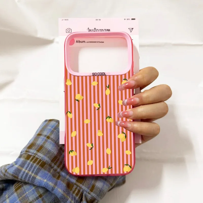Cute Fresh Lemon Fruit Phone Case with Pink Stripe Pattern - Shockproof Cover