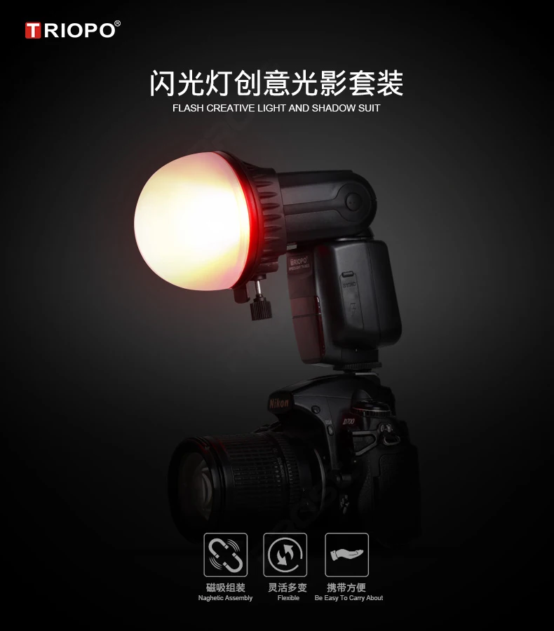 Description Picture 3 of itemTRIOPO Flash Light Modifier Accessories Kit w/ Magnetic Mount Adapter+Diffuser Ball+Color Gel Filters for Iconic Brand Nikon Iconic Brand Godox