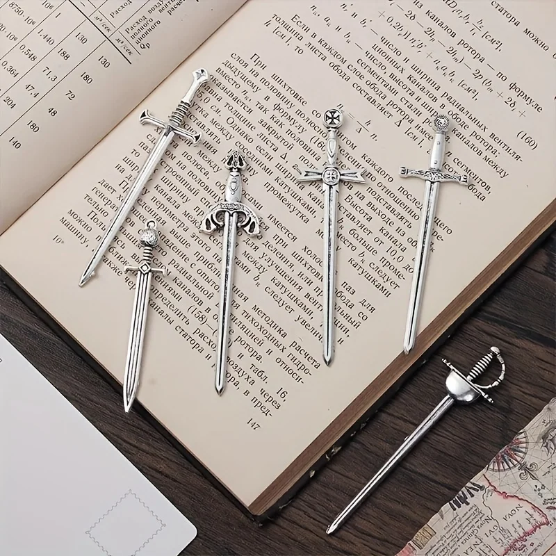 Antique Swords Knife Bookmark Set Retro Charms Metal Book Marks Reading Book Clips Markers Craft Supplies 6pcs/set