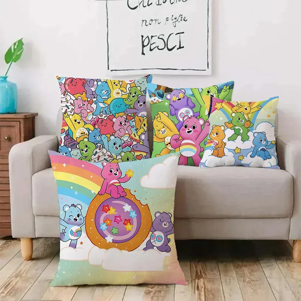 Cute cartoon Care bears Pillow Covers Sofa Decorative Home Double-sided Printing Short Plush Cushion Cover