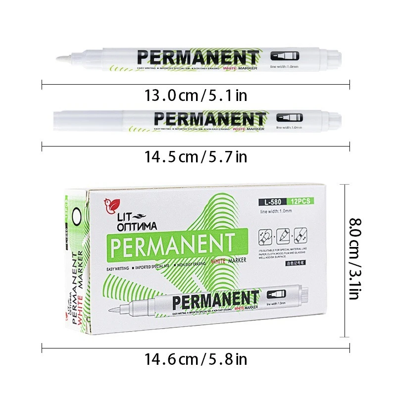 10Pcs Waterproof White Marker Pen Alcohol Paint Oily Tire Painting Graffiti Pens Permanent Gel Pen for Fabric Wood Leather 1.0MM 6