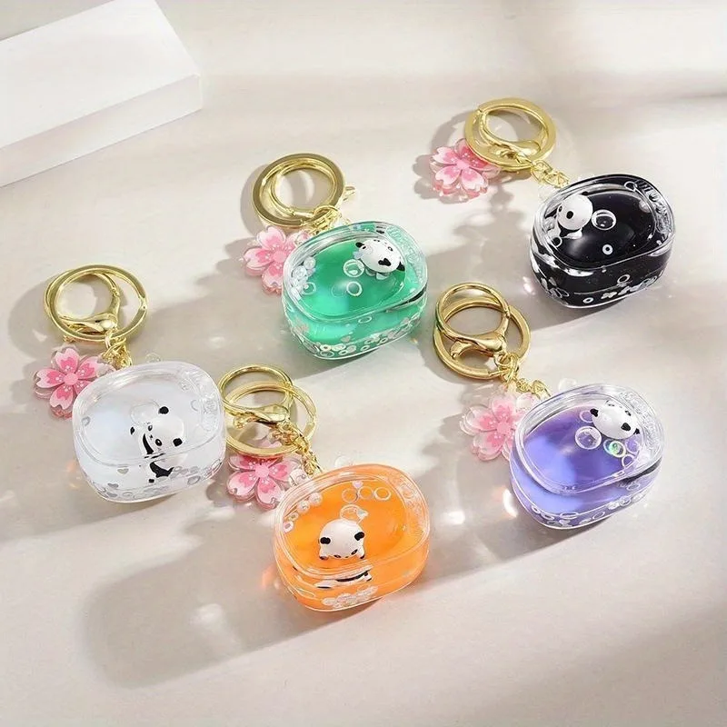 Panda Doll Keyring Cute TV Liquid Acrylic Key Chain Car Bag Accessories Pendant for Women Keychain Gift