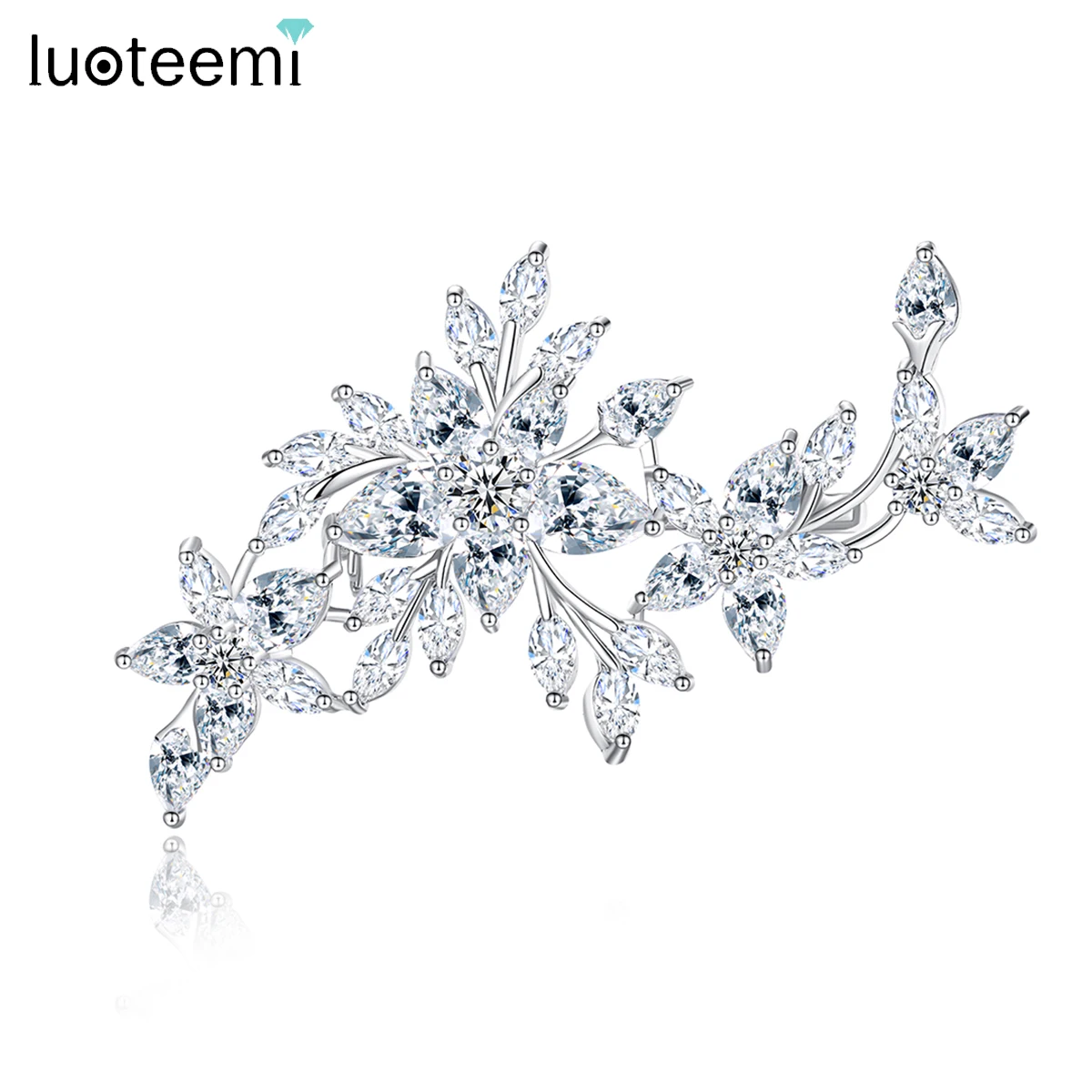 

LUOTEEMI Flower Cubic Zirconia Brooches for Women Girl Bridal Wedding Engagement Dressing Personalized Stunning Funny Pins