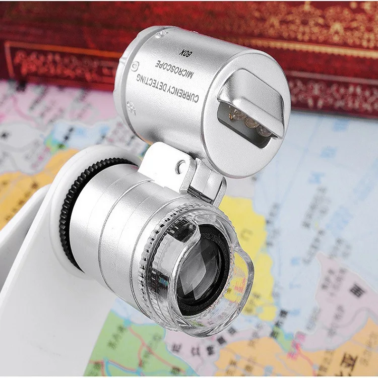 Portable Photo Antique Jewelry Check Stamp Identification Stamp Magnifying Glass 60X Mini Lamp HD Mobile Phone Microscope phone lenses for iphone