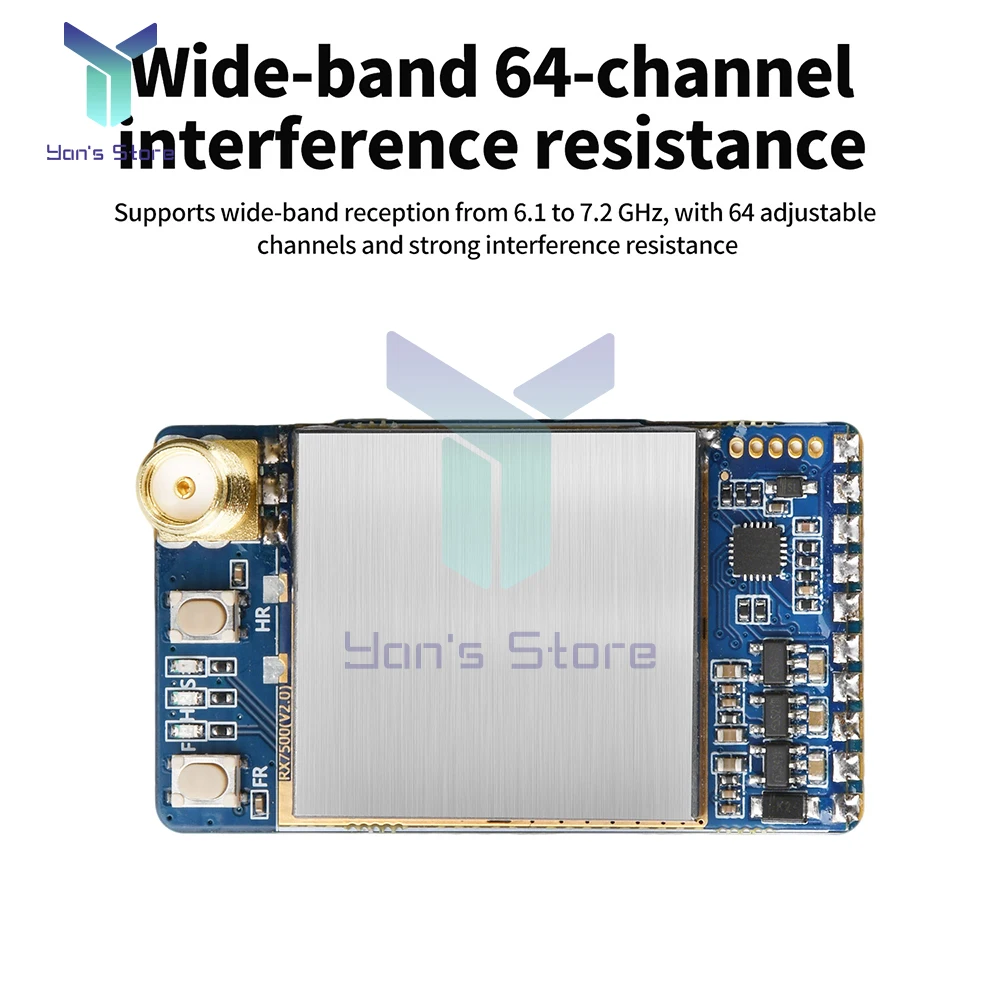 Récepteur vidéo FPV VRX-75D 64CH 7.2GHz connecté à des lunettes FPV via câble, prêt à l'emploi