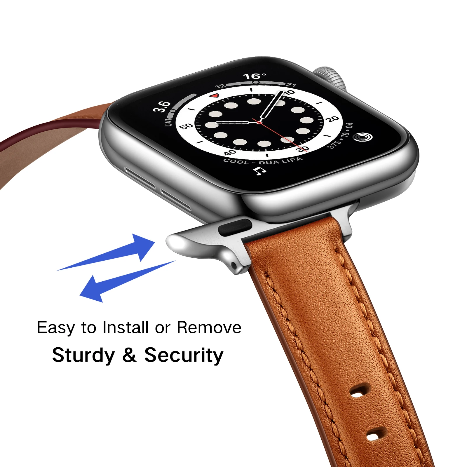 TOP Leather Strap Lady for Apple watch band 40/41/42/44/45/49mm iwatch series 8765432 Light Brown Silver stainless steel buckle
