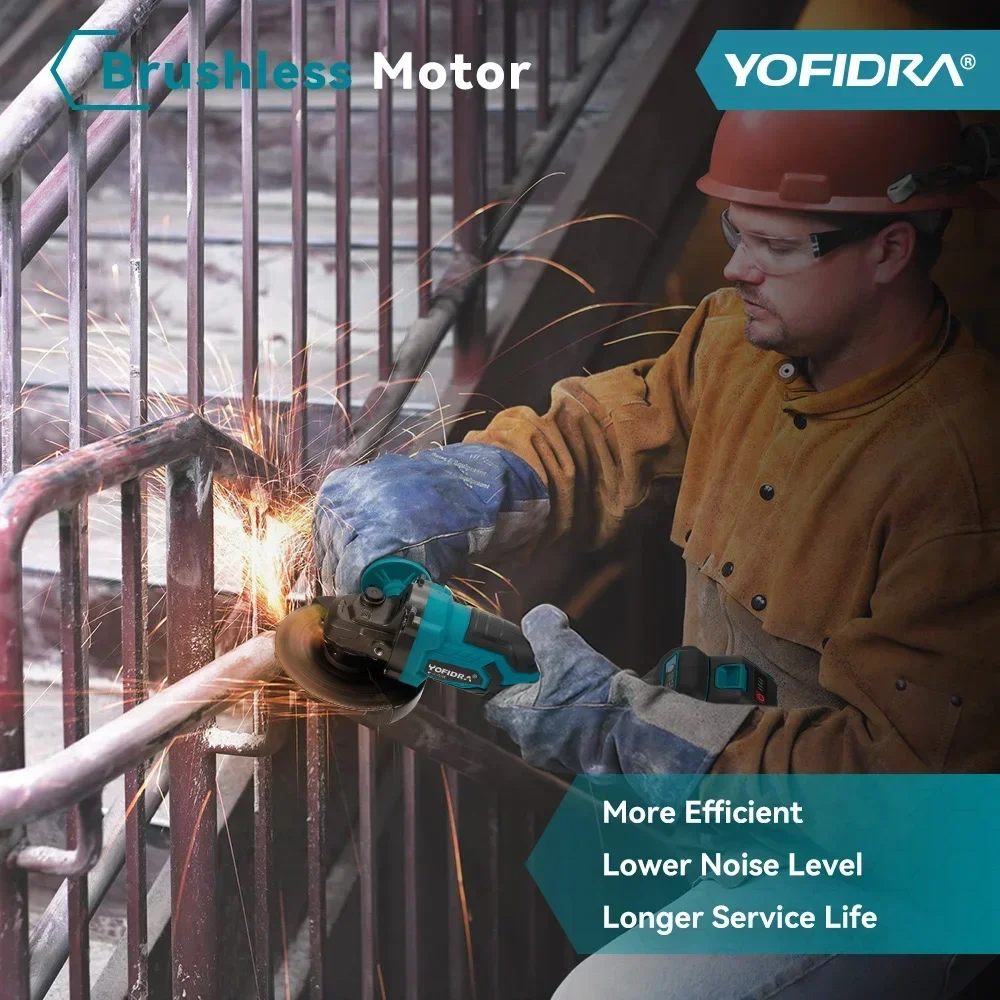 Yofidra 125mm Brushless Electric Angle Grinder 3 Gear Variable Cordless Grinding Cutting Woodworking Tool For Makita 18V Battery 5