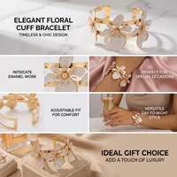 Bracelet ouvert à grande fleur bohème pour femmes, bracelet floral imposant, bijoux de plage d'été, cadeau de mariage 4