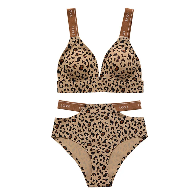 Sexy Leopard Bras Set For Women Seamless Push Up Bras And Hollow