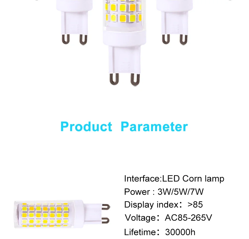 Description Picture 3 of itemG9 led bulb 3W 5W 7W AC 220V G9 led lamp SMD2835 G9 LED Corn light Replace 30W 40W 50W 70W 80W halogen light Home lighting