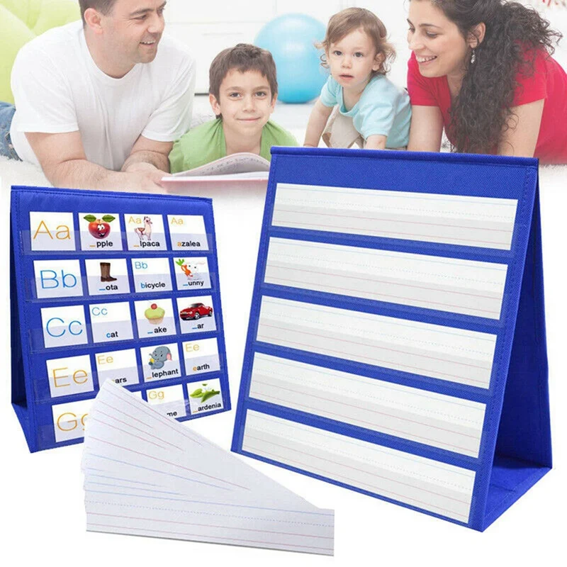 2X Desktop Pocket Chart Double-Sided And Self-Standing Mini Pocket Chart Stand For Individual Or Small Group (43X 33Cm)